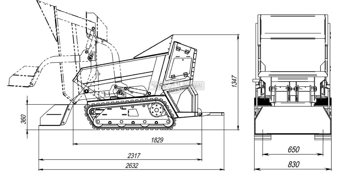 Мини-думпер гусеничный RED RDB-800 Lifan 15 л.с., грузоподъемность до 800 кг., кузов 400 л., 520 кг.