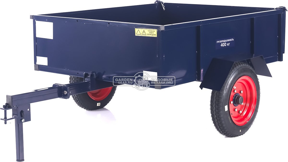 Тележка - прицеп GardenGear 400 кг. к садовому трактору, с механизмом опрокидывания (1230х1000 мм, металл, пневмоколеса, 60 кг)