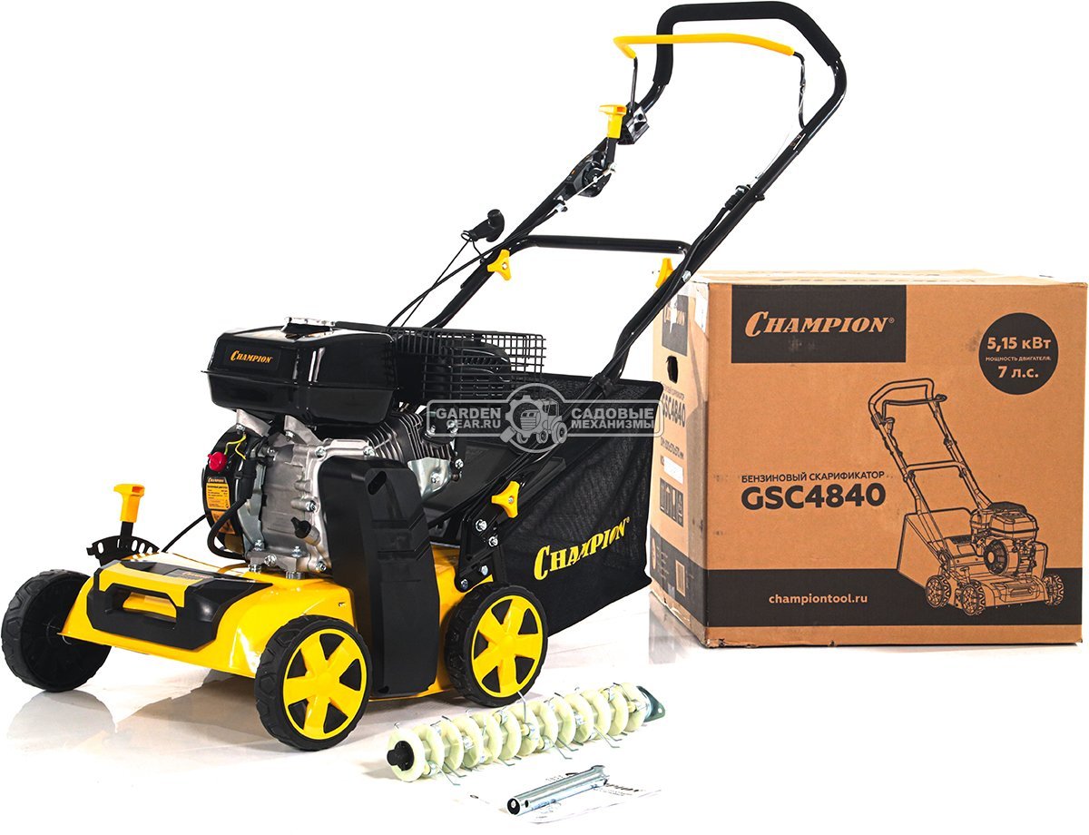 Вертикуттер - аэратор бензиновый Champion GSC4840 (PRC, 40 см, 212 см3, ножи + пружины, 40 л, 29 кг.)
