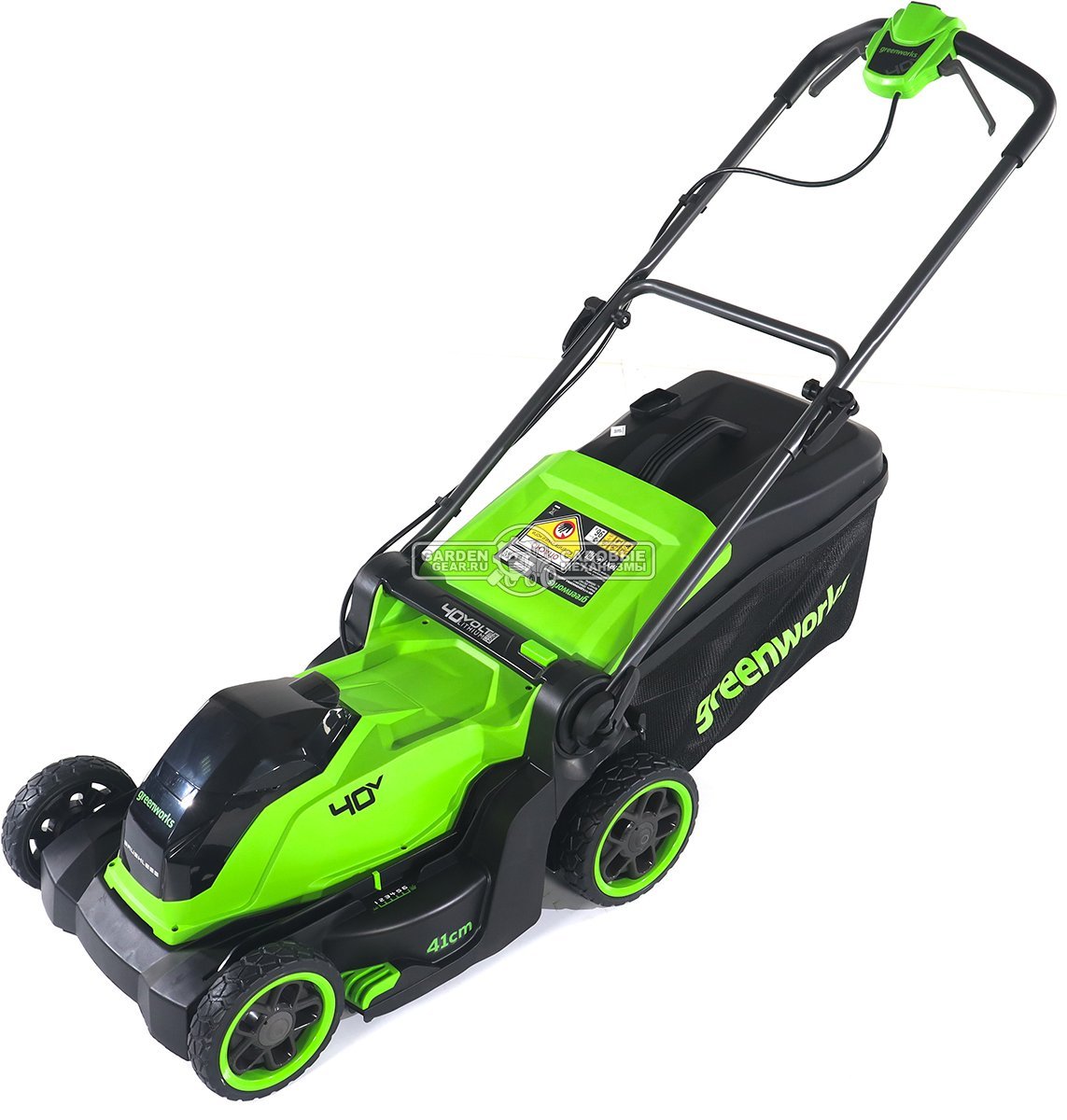 Газонокосилка аккумуляторная GreenWorks GD40LM411 без АКБ  и ЗУ (PRC, BL 40В, 41 см, пластик, мульчирование, 60 л, 16.5 кг)