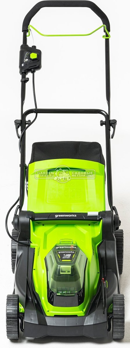 Газонокосилка аккумуляторная GreenWorks G24X2LM41 с 2 АКБ 4 А/ч и ЗУ (PRC, 2х24В, 41 см, пластик, мульчирование, 50 л, 18 кг)