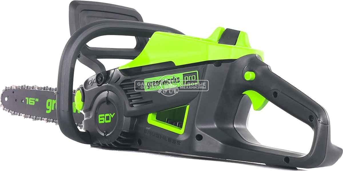 Пила аккумуляторная цепная GreenWorks GD60CS25 16" c АКБ 4 А/ч и ЗУ (PRC, BL 60В, 3/8"-1.3-56E, 4.7 кг)