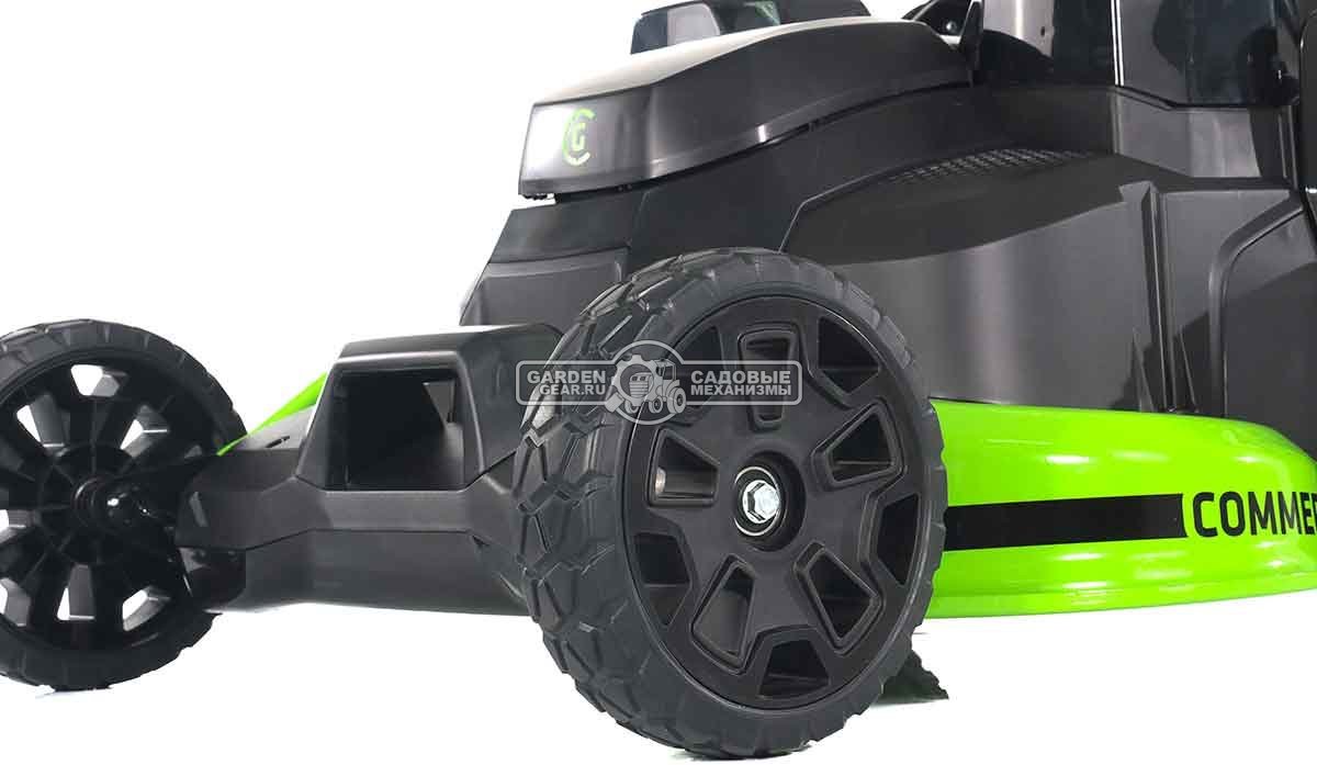 Газонокосилка аккумуляторная самоходная GreenWorks GC82LM61S TwinForce без АКБ и ЗУ (PRC, BL 82В, 61 см, сталь, 2 слота для АКБ, мульч., 70 л, 32 кг)