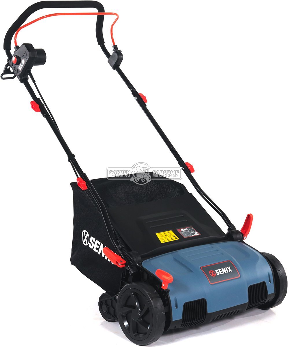Вертикуттер - аэратор электрический Senix SCE16-L-EU (PRC, 1600 Вт, 38 см, ножи + пружины, пластик, 50 л, 8.1 кг)