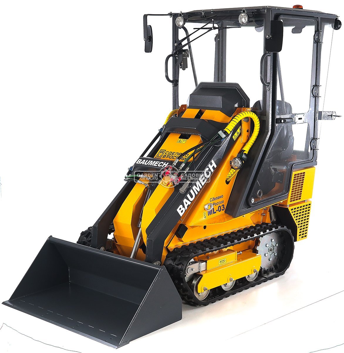 Универсальная машина мини-погрузчик Baumech ML-03 Pro с зимней кабиной + ковш универсальный 110 см., с двигателем Honda GX630 V-Twin
