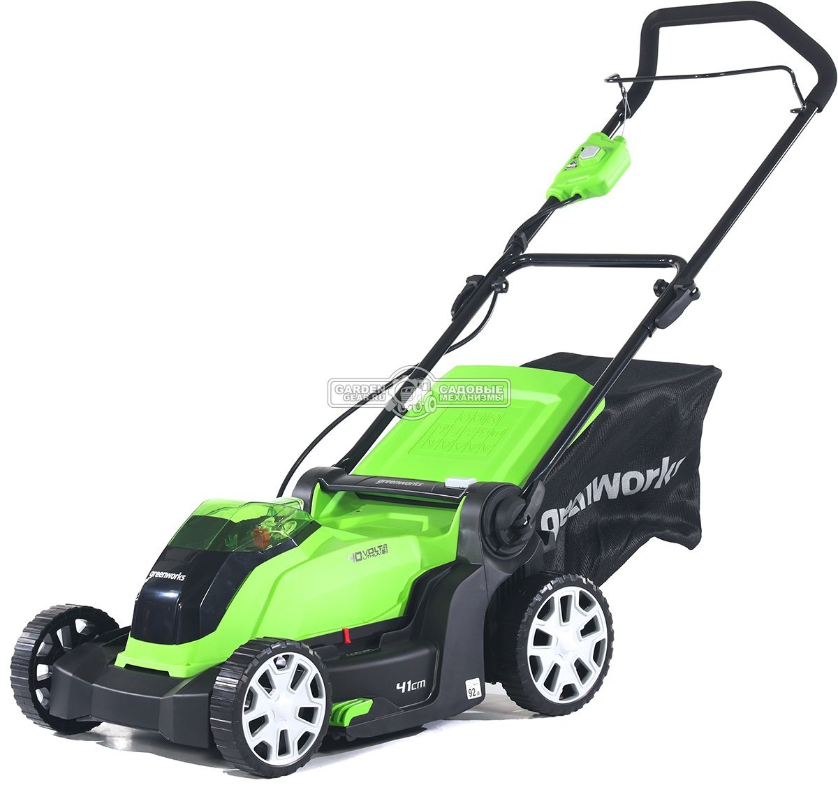 Газонокосилка аккумуляторная GreenWorks G40LM41 без АКБ и ЗУ (PRC, 40В, 41 см, пластик, мульчирование, 50 л, 18 кг, снята с производства)