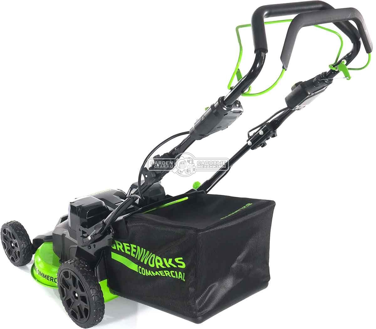 Газонокосилка аккумуляторная самоходная GreenWorks GC82LM61S TwinForce без АКБ и ЗУ (PRC, BL 82В, 61 см, сталь, 2 слота для АКБ, мульч., 70 л, 32 кг)