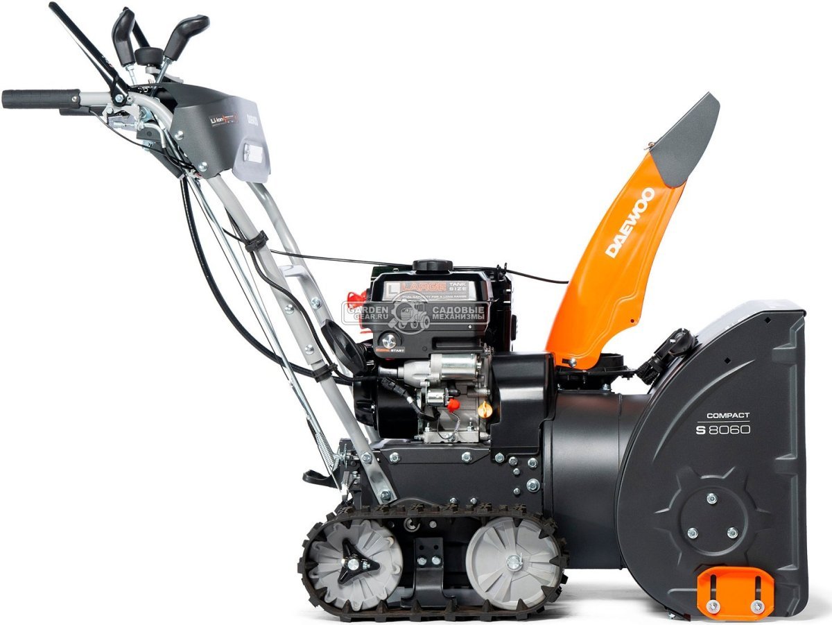 Снегоуборщик Daewoo S 8060 гусеничный (PRC, 61 см., Daewoo, 220 куб.см., эл/стартер 21В, фара, скорости 6/2, подогрев рукояток, 83 кг.)