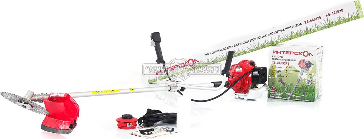 Бензокоса Интерскол КБ 44/52РВ Эксперт (RUS, 52 куб.см., 1.6 кВт/2.2 л.с., леска 2.4 мм + 40Т диск 255 мм, Т-рукоятка, 7.0 кг)