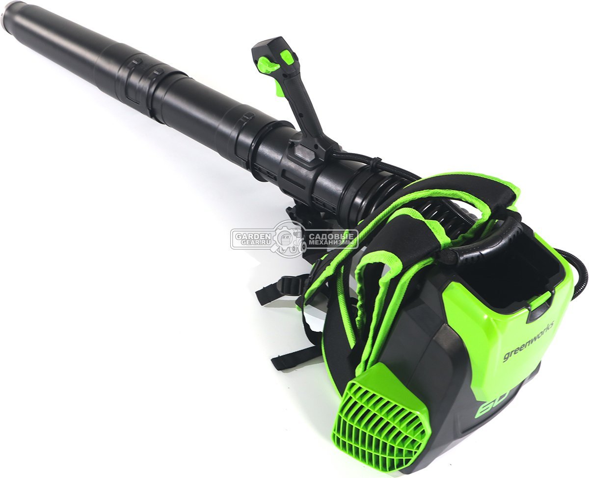 Воздуходувка аккумуляторная ранцевая GreenWorks GD60BPB без АКБ и ЗУ (PRC, BL 60В, 225 км/ч, 15 м3/мин, 3.8 кг)
