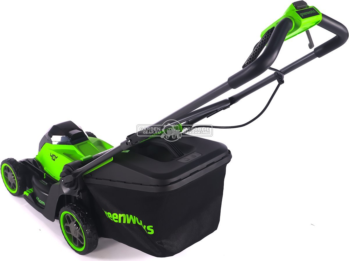 Газонокосилка аккумуляторная GreenWorks GD40LM411 с АКБ 5 А/ч и ЗУ (PRC, BL 40В, 41 см, пластик, мульчирование, 60 л, 16.5 кг)
