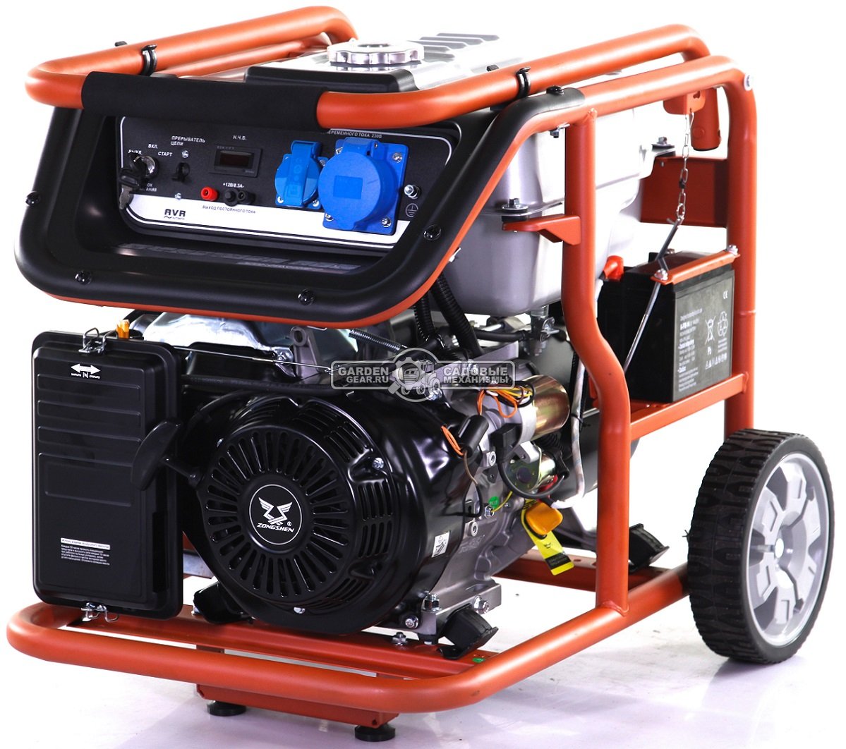 Бензиновый генератор Zongshen Premium KB 7000 E (PRC, 420 см3, 6.0/6.5 кВт, 32 л, электростарт, колеса, 90 кг)