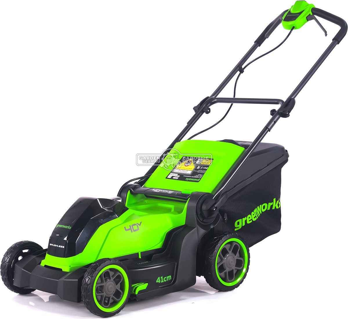 Газонокосилка аккумуляторная GreenWorks GD40LM411 с АКБ 5 А/ч и ЗУ (PRC, BL 40В, 41 см, пластик, мульчирование, 60 л, 16.5 кг)