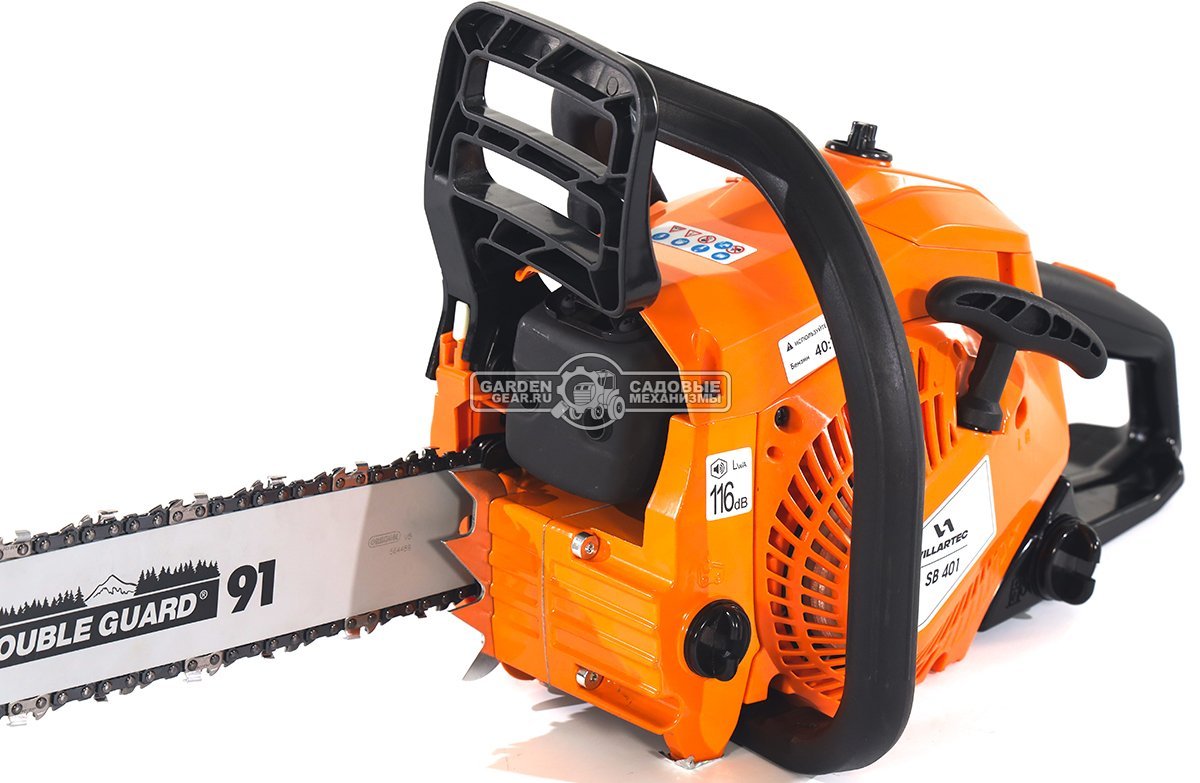 Бензопила Villartec SB401 16" + 2Т 100 мл, масло д/цепи 1 л, запасная цепь (PRC, 40.2 куб.см., 1,8 кВт/ 2.4 л.с., 3/8"-1.3-56E, 4.8 кг)