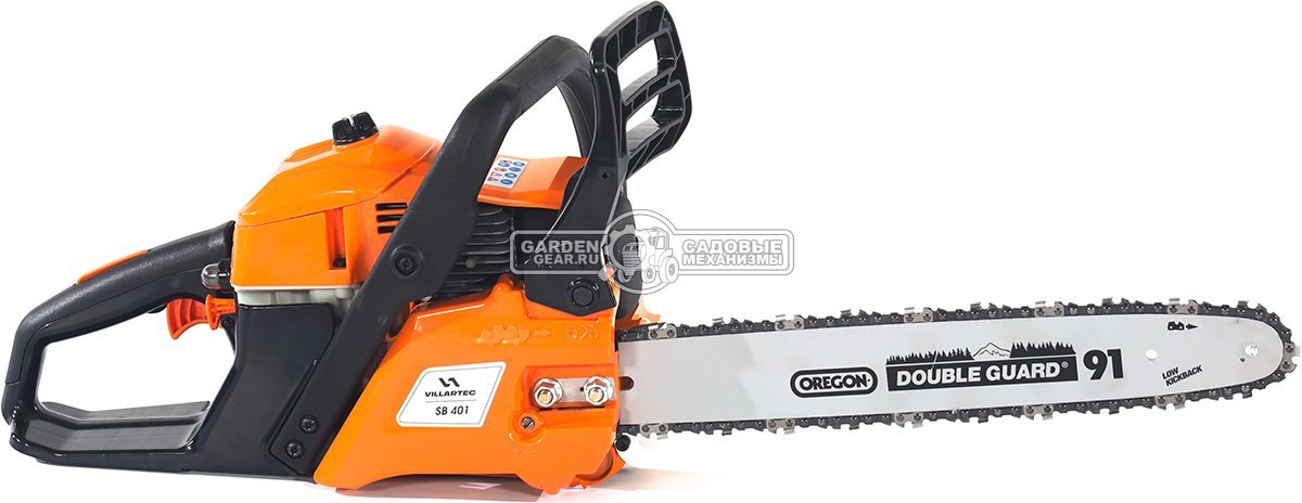 Бензопила Villartec SB401 16" + 2Т 100 мл, масло д/цепи 1 л, запасная цепь (PRC, 40.2 куб.см., 1,8 кВт/ 2.4 л.с., 3/8"-1.3-56E, 4.8 кг)