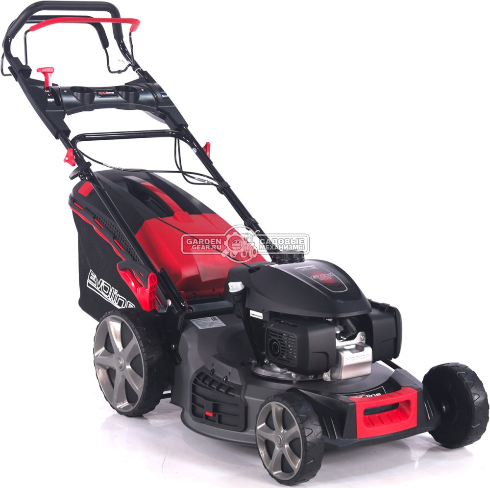 Газонокосилка бензиновая EVOline LMG 53 CVH (PRC, 53 см, Honda GCV 200, 201 см3, вариатор, 4 в 1, 70 л, сталь, 40 кг)