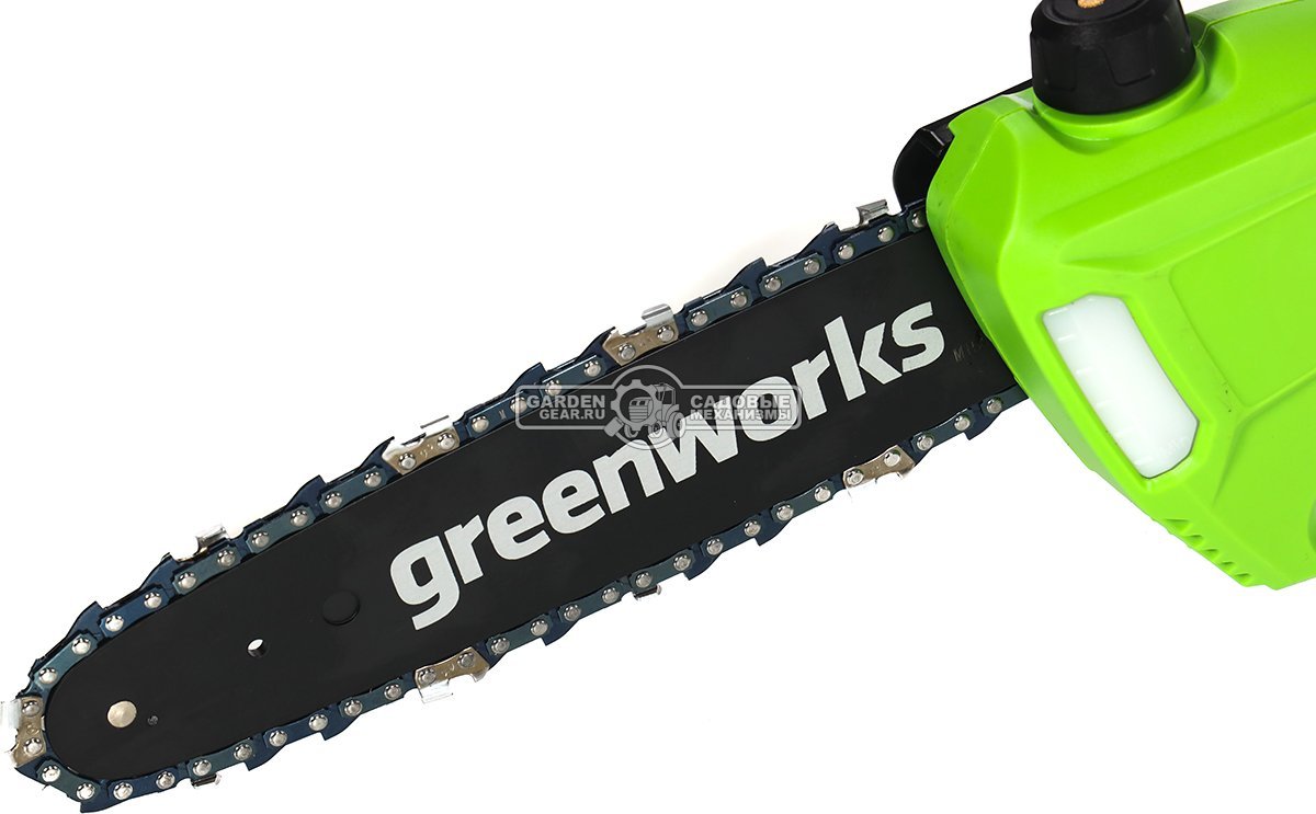 Высоторез + кусторез аккумуляторный GreenWorks G40PSH без АКБ и ЗУ (PRC, 40В, шина 25 см, кусторез 51 см, шаг 30 мм, штанга 2.5 м, 3.7 кг)