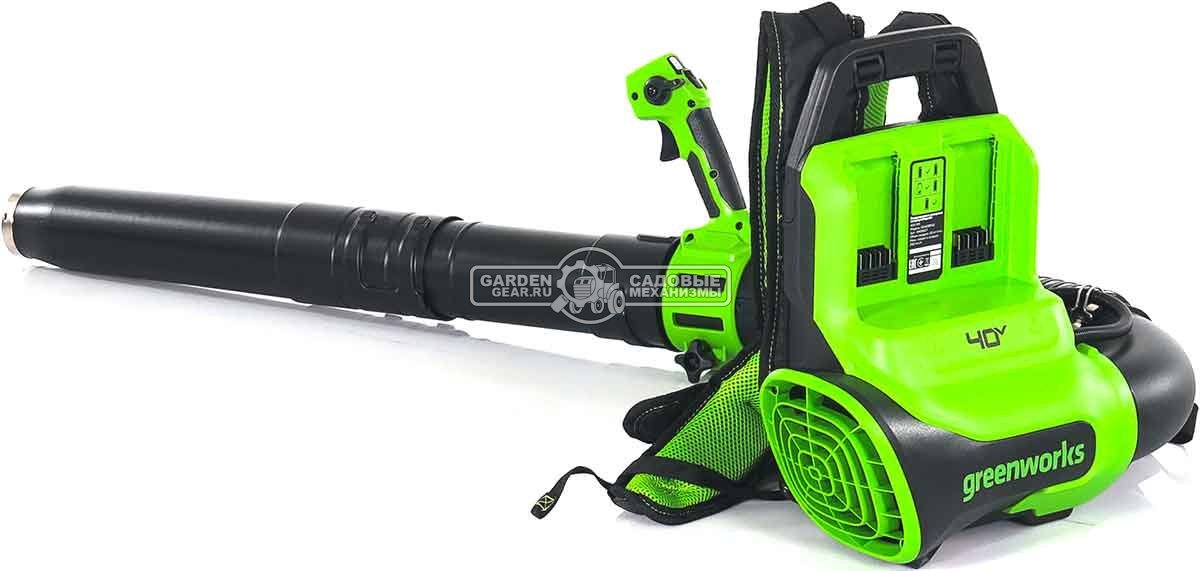 Воздуходувка аккумуляторная ранцевая GreenWorks АGD40BPG2 без АКБ и ЗУ (PRC, BL 40В, 281 км/ч, 20 м3\мин, Turbo режим)