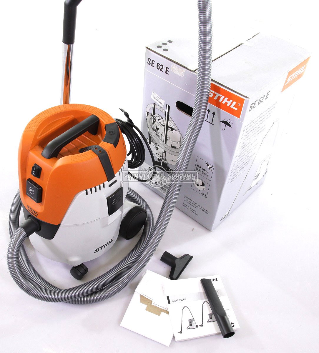 Пылесос Stihl SE 62 E (1,4 кВт., 20 л., шланг 3,5 м., розетка для электроинструмента, 8 кг)