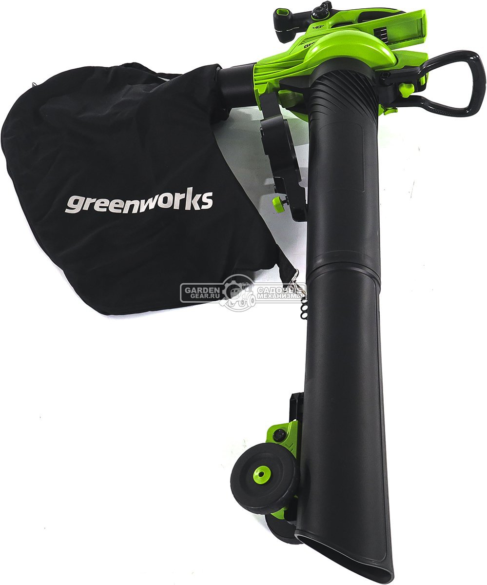 Пылесос - воздуходувка аккумуляторная GreenWorks GD40BVII с АКБ 4 А/ч и ЗУ (PRC, BL 40В, 370 км/ч, 4.5 кг)