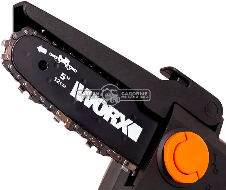 Аккумуляторный цепной сучкорез - минипила Worx WG325E с АКБ 2 А/ч и ЗУ (PRC, BL 20В, шина 5"/12.7 см, 1/4"-1.1-28Е, 1.1 кг)