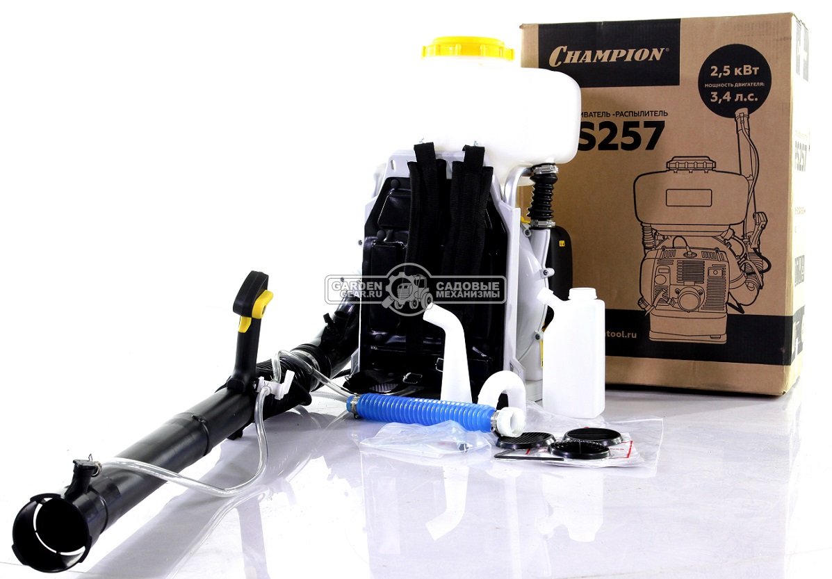 Опрыскиватель бензиновый Champion PS257 Pro (PRC, распыление воздухом, 56.5 см3., 2.5 кВт., 14 л., 11.3 кг)