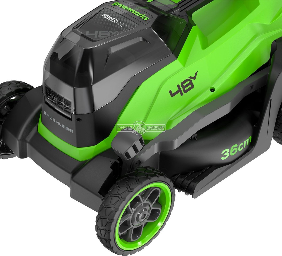 Газонокосилка аккумуляторная GreenWorks GD24X2LM361 без АКБ и ЗУ (PRC, BL 2x24В, 36 см, пластик, мульчирование, 40 л, 12.9 кг)