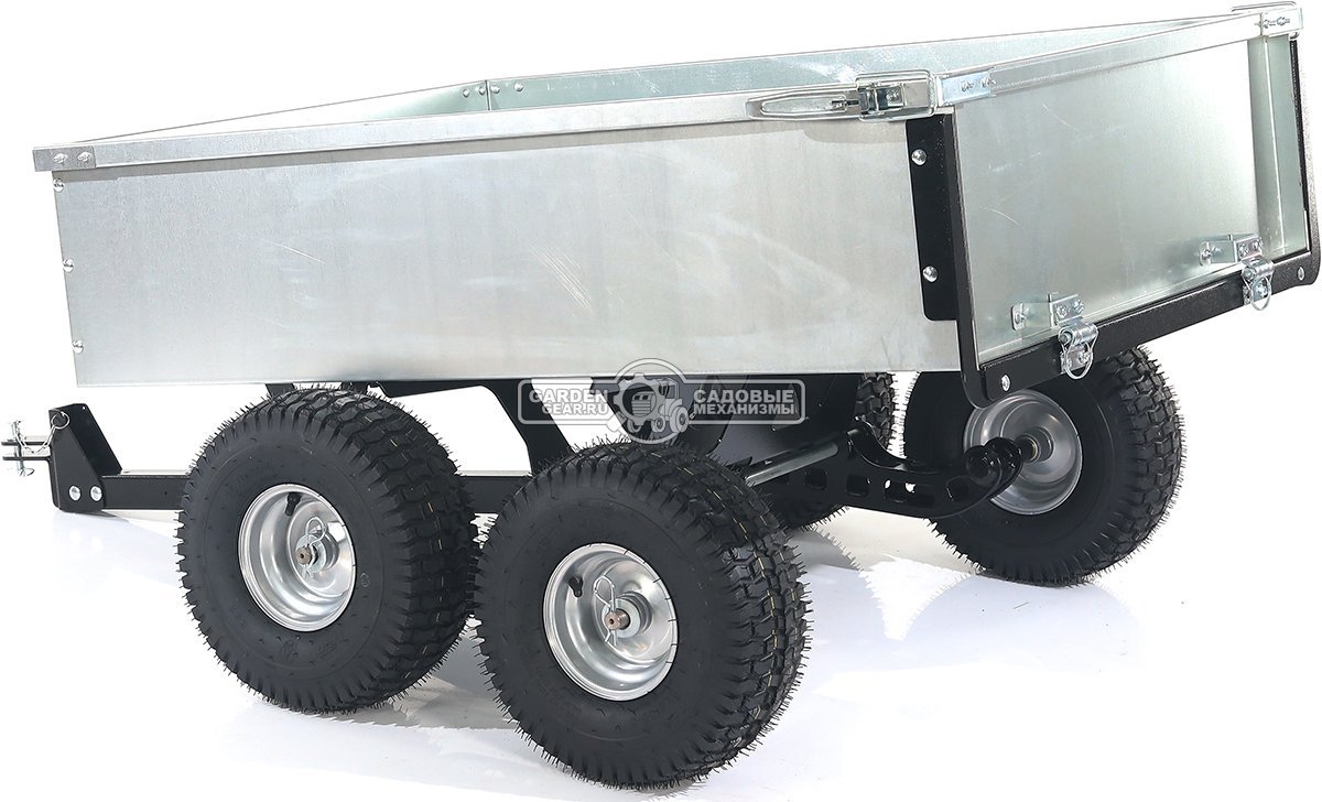 Тележка - прицеп ZimAni GT410x4 Stainless steel 500 4WD для садовых тракторов, с механизмом опрокидывания (4 колеса, оцинкованной сталь, 500 кг)