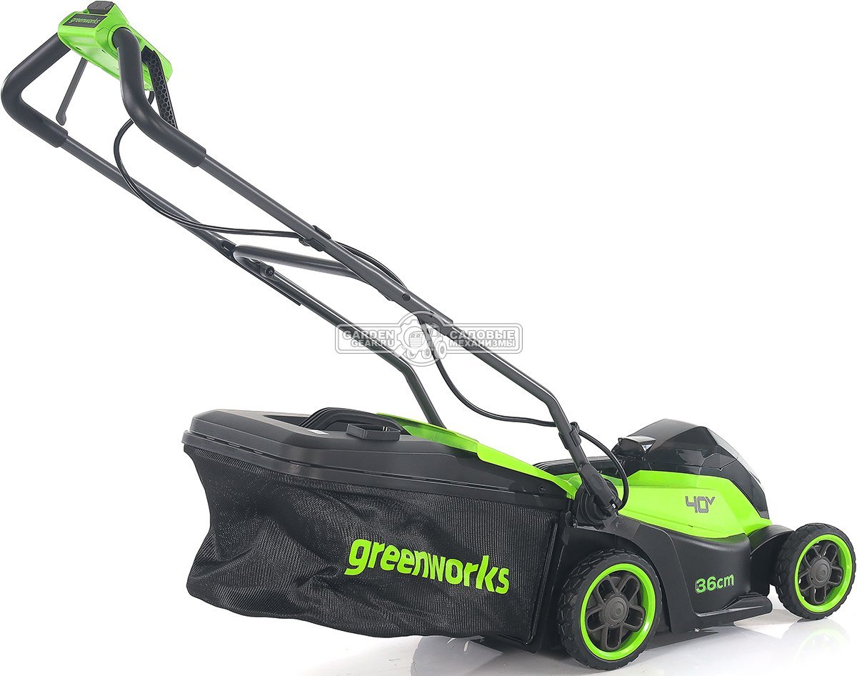 Газонокосилка аккумуляторная GreenWorks GD40LM361 без АКБ и ЗУ (PRC, BL 40В, 36 см, пластик, мульчирование, 40 л, 13 кг)