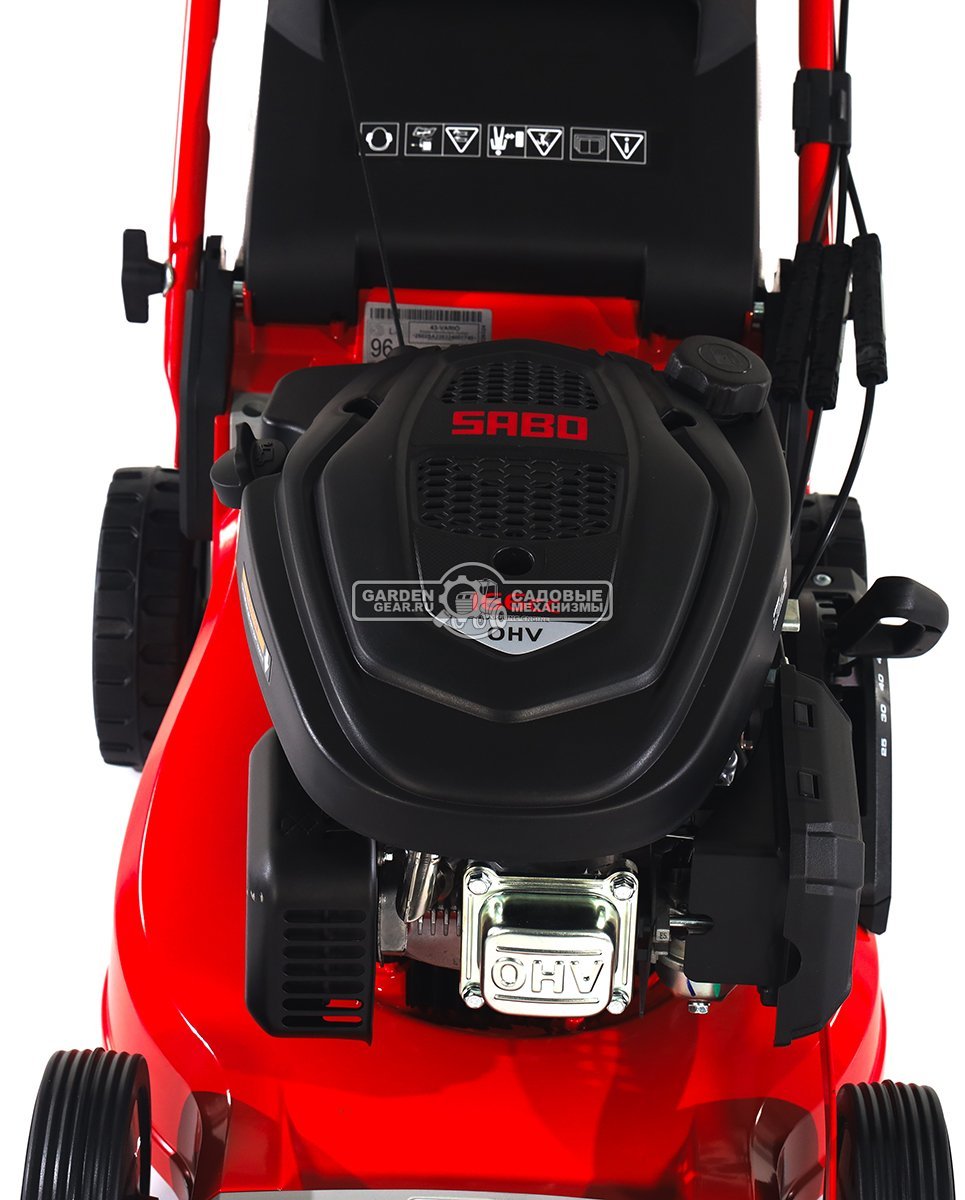 Газонокосилка бензиновая SABO 43-VARIO (GER, 43 см., Sabo, 166 куб.см., алюминий, Turbostar, вариатор, травосборник 65 л., 36,5 кг.)