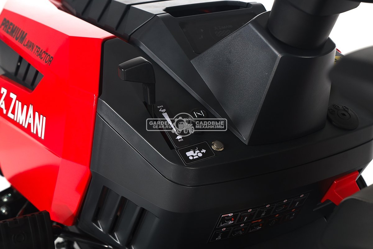Садовый трактор ZimAni TS108HVD MY2025 (PRC, Loncin 586 куб.см., гидростатика, дифференциал, боковой выброс, шир. кошения 108 см, LED панель, 175 кг)