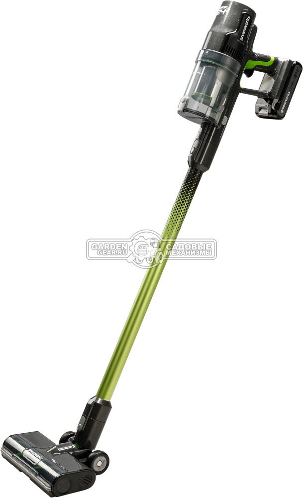 Пылесос вертикальный аккумуляторный GreenWorks GD24SV c АКБ 4 А/ч и ЗУ (PRC, BL 24В, 500 Вт, 0.5 л., 5 насадок, 2.3 кг)