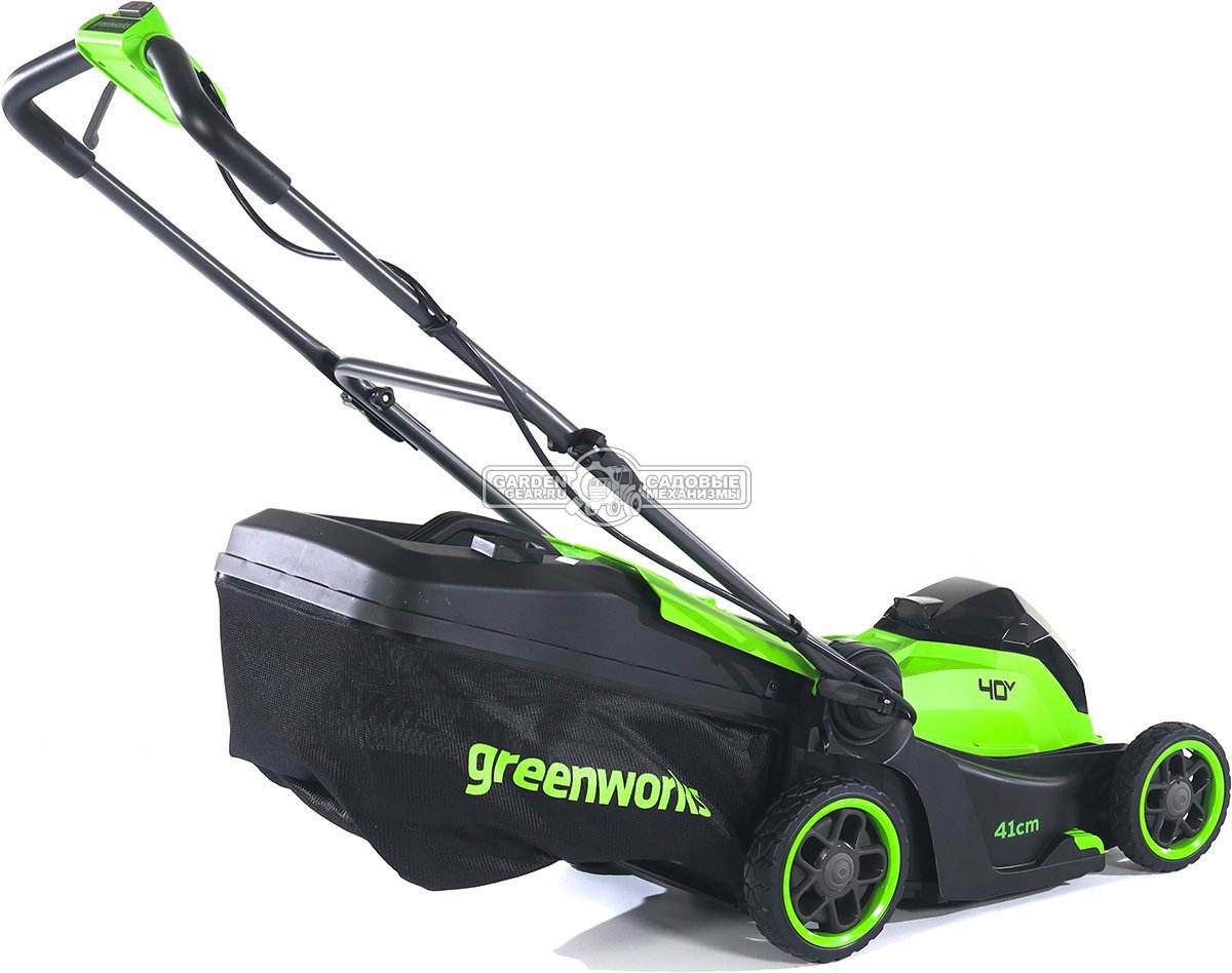 Газонокосилка аккумуляторная GreenWorks GD40LM411 без АКБ  и ЗУ (PRC, BL 40В, 41 см, пластик, мульчирование, 60 л, 16.5 кг)