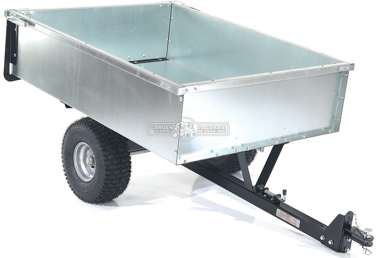 Тележка - прицеп ZimAni GT410x2 Stainless steel 500 для садовых тракторов, с механизмом опрокидывания (оцинкованной сталь, 500 кг)