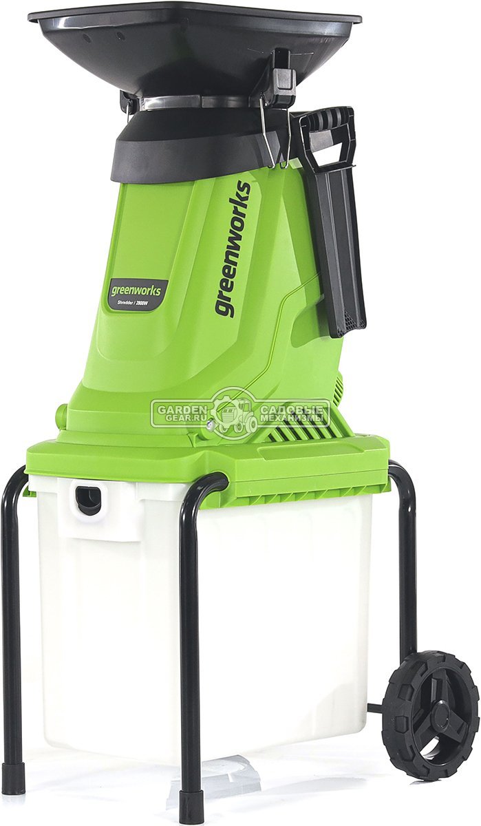 Садовый измельчитель веток электрический GreenWorks GW-2800SD (PRC, 2800 Вт, ветки до 40 мм, контейнер 40 л, 15 кг)