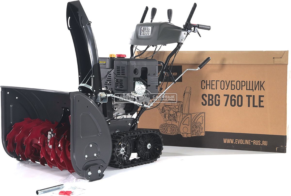 Снегоуборщик Evoline SBG 760 TLE гусеничный (PRC, 76 см, Loncin, 420 см3, эл/стартер 220В, фара, разблокировка гусениц, подогрев рукояток, 130 кг)