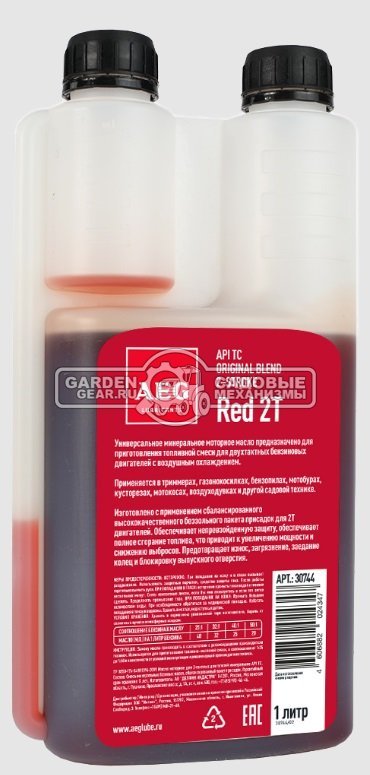 Масло 2-тактное AEG RED 2T минеральное с дозатором 1 л.