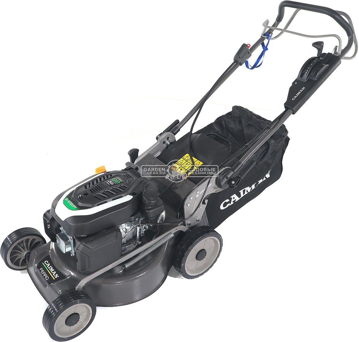 Газонокосилка бензиновая Caiman Ferro 47CVE с электрозапуском (RUS, 45 см, Caiman Green Engine, 166 см3, сталь, 4 в 1, 50 л, 40.5 кг)