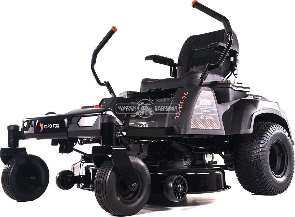 Садовый райдер Yard Fox TZ 106 SB аккумуляторный с нулевым радиусом разворота (PRC, 56В,100 Ач LFP/Li-ion, 106 см, LED-фара, 210 кг)