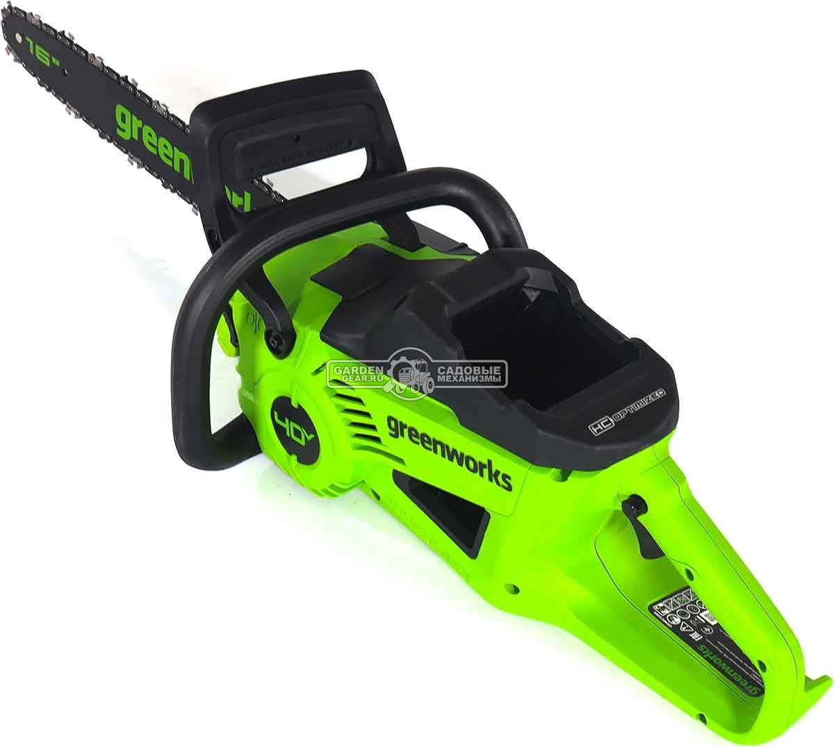 Пила аккумуляторная цепная GreenWorks GD40CS20X 16" c АКБ 4 А/ч и ЗУ (PRC, BL 40В, 3/8"-1.1-56E, 4.2 кг)