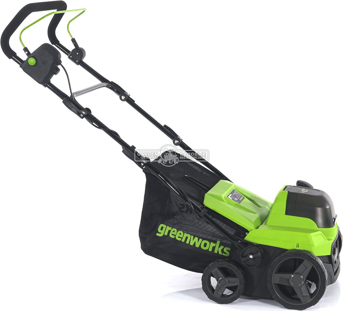 Вертикуттер - аэратор аккумуляторный GreenWorks GD40SC38IIK4 с АКБ 4 А/ч и ЗУ (PRC, BL 40В, 38 см, пружины + ножи, 45 л, 12 кг)