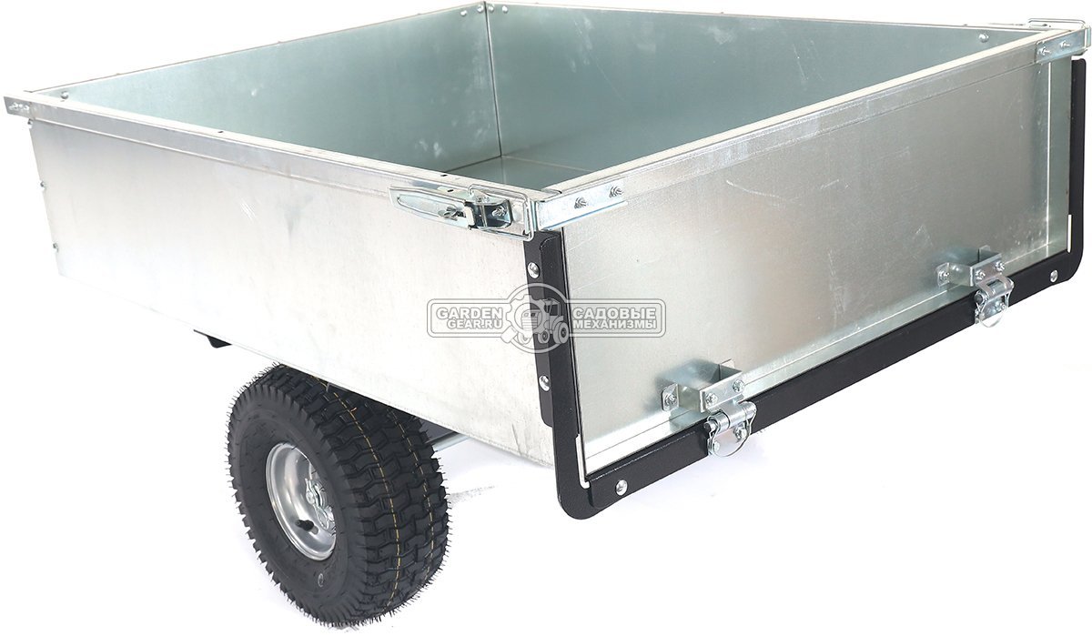 Тележка - прицеп ZimAni GT410x2 Stainless steel 500 для садовых тракторов, с механизмом опрокидывания (оцинкованной сталь, 500 кг)