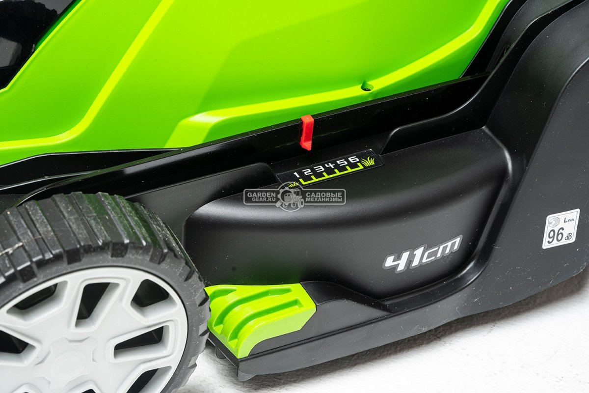 Газонокосилка аккумуляторная GreenWorks G24X2LM41 с 2 АКБ 4 А/ч и ЗУ (PRC, 2х24В, 41 см, пластик, мульчирование, 50 л, 18 кг)
