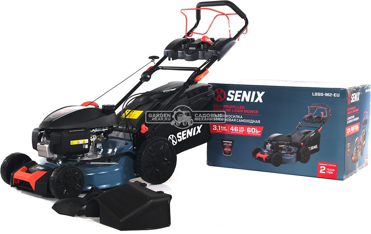 Газонокосилка бензиновая Senix LSSG-M2-EU (PRC, 46 см, Honda GCV145, 145 см3, сталь, вариатор, 3 в 1, 65 л, 27 кг)
