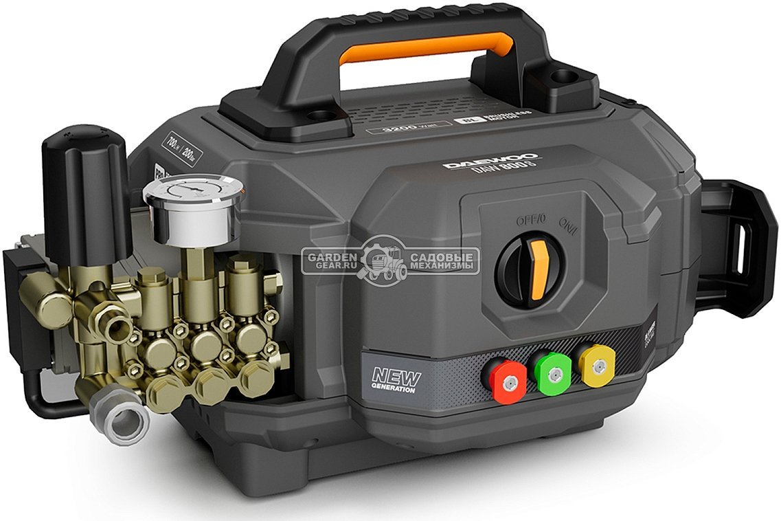 Мойка высокого давления Daewoo DAW 875 SW с аксиальной помпой (PRC, 3200 Вт, 200 бар, 700 л/час, катушка + шланг 12 м, 37 кг)