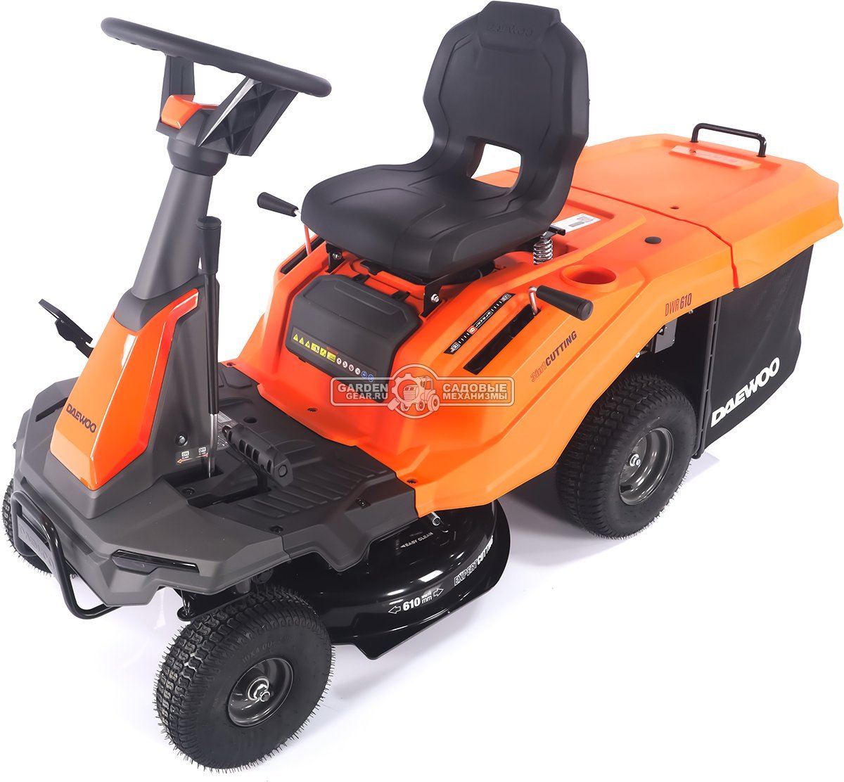Садовый минирайдер Daewoo DWR 610 (PRC, Daewoo, 225 куб.см., полуавтомат CVT, травосборник 150 л., ширина кошения 61 см., 3 в 1, 127 кг.)