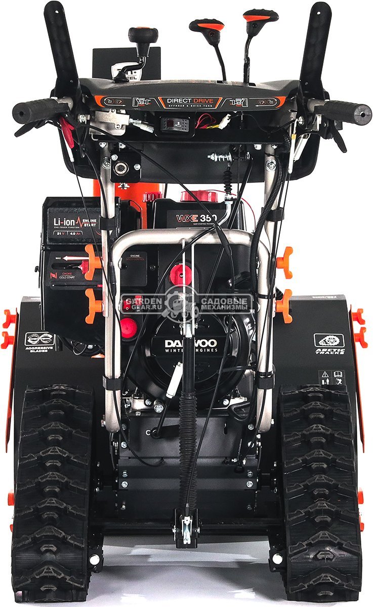 Снегоуборщик Daewoo DAST 430 гусеничный (PRC, 76 см, Daewoo WXE 350, 310 см3, запуск от аккумулятора, фара, гусеницы Arctic track, 125 кг.)
