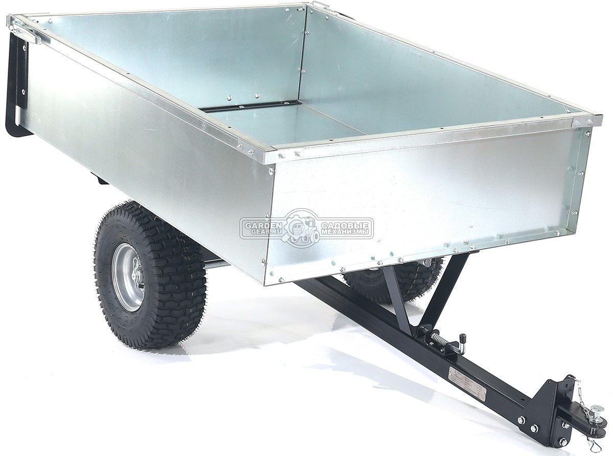 Тележка - прицеп ZimAni GT410x2 Stainless steel 500 для садовых тракторов, с механизмом опрокидывания (оцинкованной сталь, 500 кг)