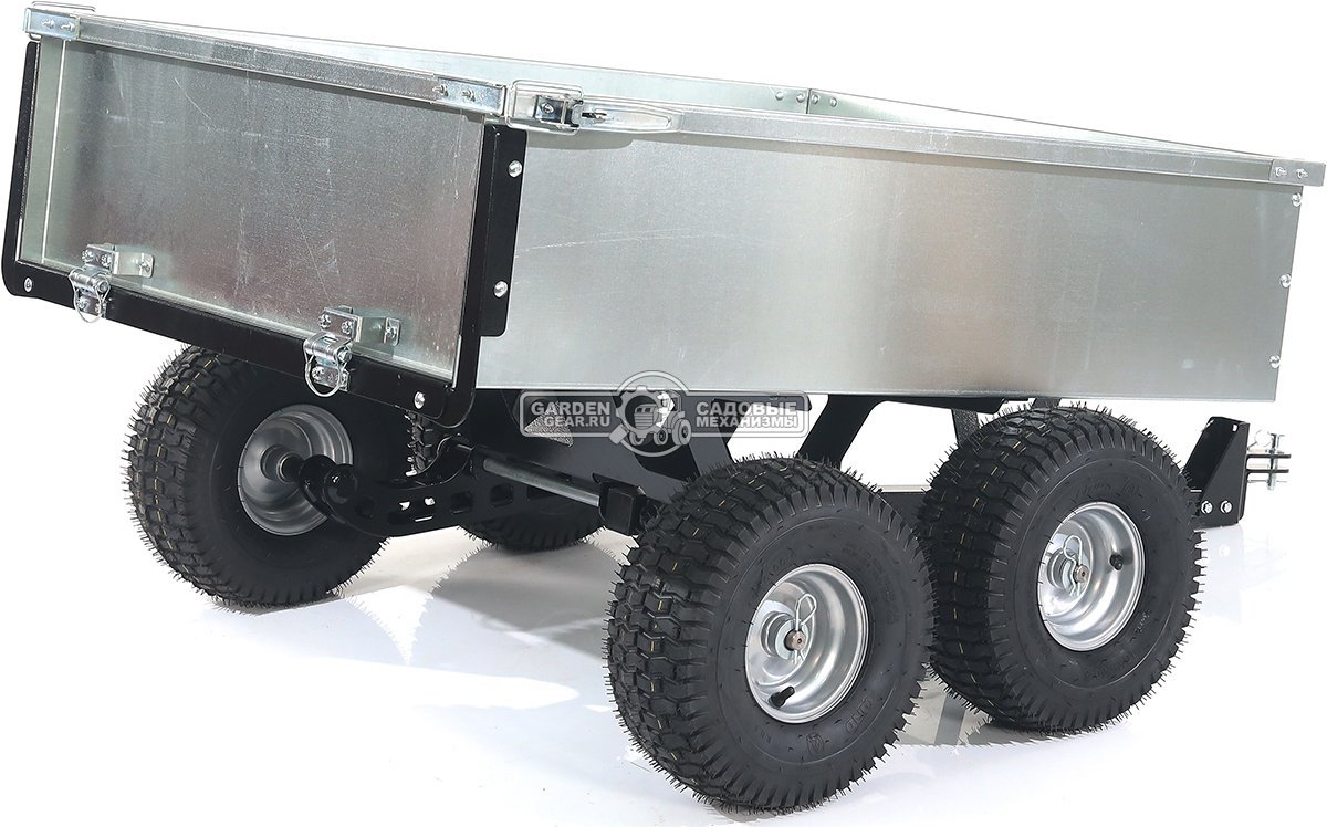 Тележка - прицеп ZimAni GT410x4 Stainless steel 500 4WD для садовых тракторов, с механизмом опрокидывания (4 колеса, оцинкованной сталь, 500 кг)