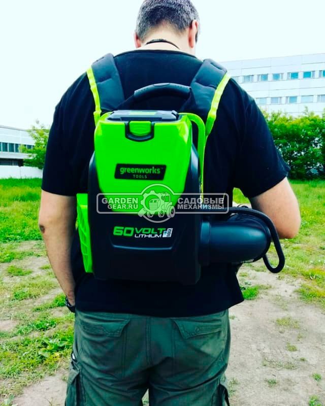 Воздуходувка аккумуляторная ранцевая GreenWorks GD60BPB без АКБ и ЗУ (PRC, BL 60В, 225 км/ч, 15 м3/мин, 3.8 кг)